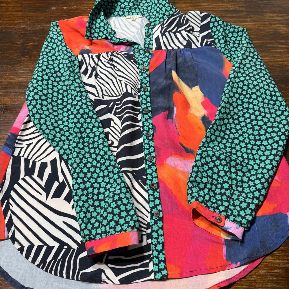 JODIFL Green & Multi Mixed-Print Button-Up Blazer
